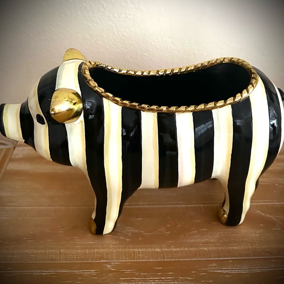 Mackenzie Childs Courtly Stripe Pig Planter - Picture 2 of 16